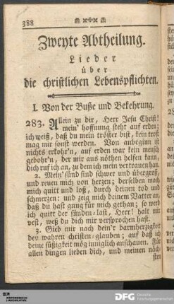 Zweyte Abtheilung. Lieder über die christlichen Lebenspflichten.