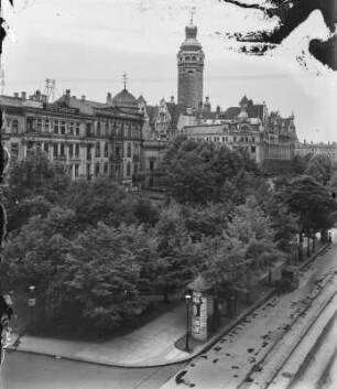 Leipzig, Stadt : Leipzig. Dittrichring 4/Ecke Schulstraße. Blick zum Neuen Rathaus