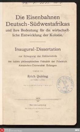 Die Eisenbahnen Deutsch-Südwestafrikas und ihre Bedeutung für die wirtschaftliche Entwicklung der Kolonie