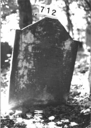 Grabstein 712 (Index: 99900474) Material: Sandstein Zustand: gut erhalten Maße HxBxT: 97x63x9 cm Beschreibung: Stele mit oben abgeflachtem, seitlich eingezogenem Dreiecksabschluss, im Dreiecksfeld Blüte Symbolik: Blüte: Grabstein 712 (2)