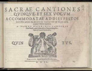 Johann Wanningus: Sacrae contiones quinque et sex vocum ... Quintus