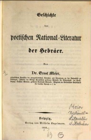 Geschichte der poetischen National-Literatur der Hebräer