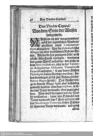 Das Vierdte Capitul, Von dem Stein der Weisen insgemein.