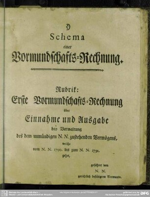 Schema einer Vormundschafts-Rechnung