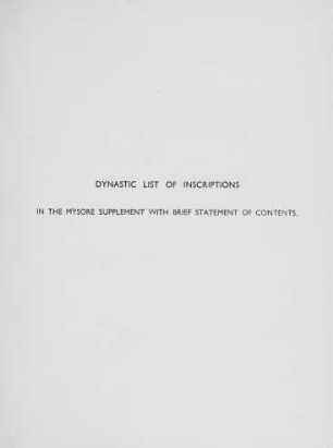 Dynastic List of Inscriptions (with contents and remarks)