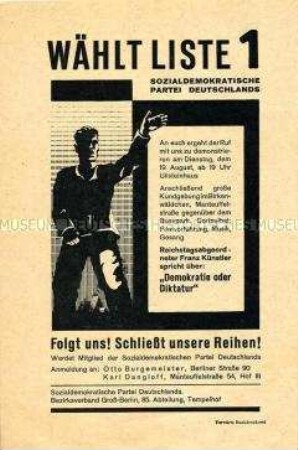 Wahlaufruf und Mitgliederwerbung der SPD