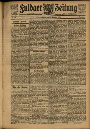 Erste Ausgabe vom Mittwoch, den 27. November 1907.