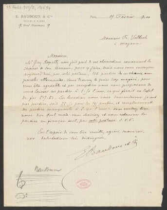Brief an Fritz Volbach : 19.02.1900