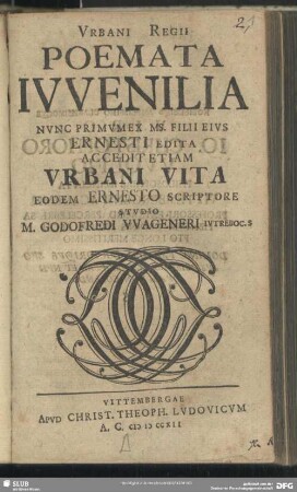 Urbani Regii Poemata Iuvenilia