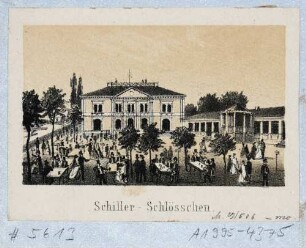 Das Ausflugslokal "Schillerschlösschen" (auch Felsners Etablissement) in Dresden am rechten Elbufer und an der Bautzner Straße östlich an Marcolinis Vorkwerk angrenzend