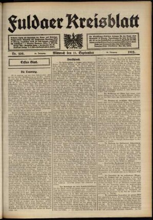 Erste Ausgabe vom Mittwoch, den 11. September 1912.