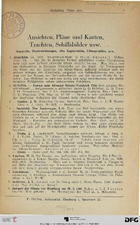 Ansichten, Pläne und Karten, Trachten, Schiffsbilder usw. (Nr. 1-364)