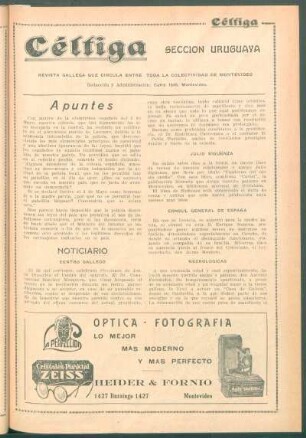 Noticiario : Centro Gallego[,] Julio Sigüenza[,] Cónsul General de España[,] Necrológicas[,] Homenaje al Ministro de España [y] El Ministro de España se despide