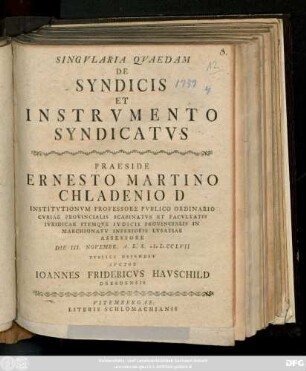 Singvlaria Qvaedam De Syndicis Et Instrvmento Syndicatvs