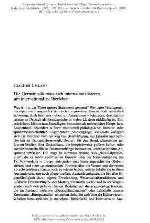 Podiumsdiskussion: "Die Germanistik muss sich internationalisieren, um international zu überleben"
