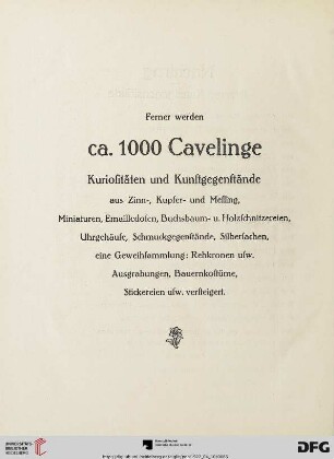ca 1000 Cavelinge: Kuriositäten udn Kunstgegenstände
