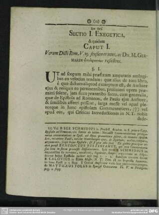 Sectio I. Exegetica, & quidem Caput I. Verum Dicti Rom. V. 19. sensum eruens, ac Dn. M. Gerhardi ... refellens