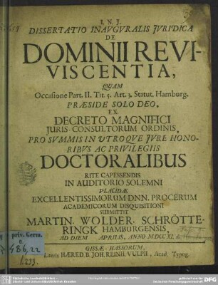 Dissertatio Inauguralis Iuridica De Dominii Reviviscentia