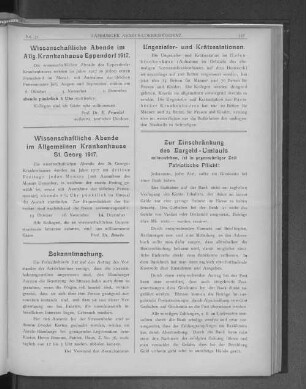 Wissenschaftliche Abende im Allg. Krankenhause Eppendorf 1917.
