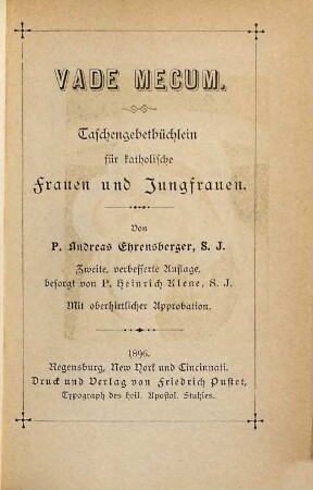 Vade mecum : Taschengebetbüchlein für katholische Frauen und Jungfrauen, 2