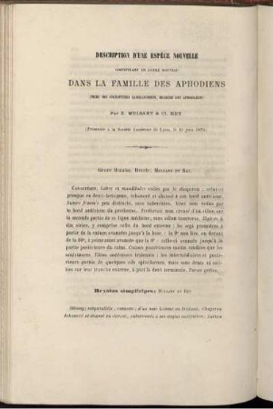 Description D'une Espece Nouvelle constituant un Genre Nouveau