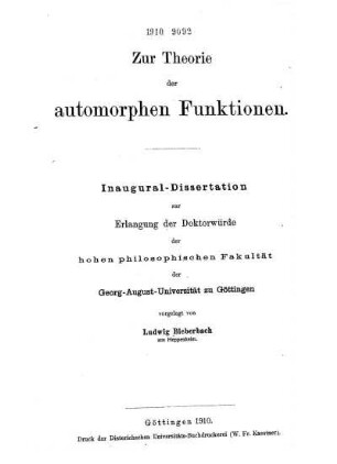 Zur Theorie der automorphen Funktionen