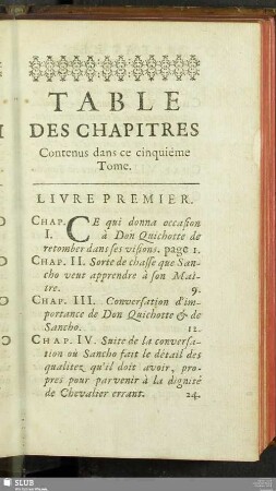 Table Des Chapitres Contenus dans ce cinquiéme Tome