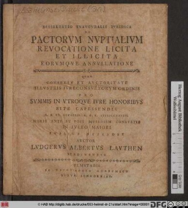 Dissertatio Inavgvralis De Pactorvm Nvptialivm Revocatione Licita Et Illicita Eorvmqve Annvlatione