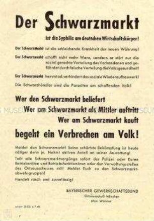 Aufruf des Bayerischen Gewerkschaftsbundes zur Bekämpfung des Schwarzmarktes