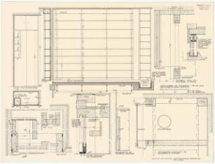 Arzthaus Prof. Bernhardt, Berlin-Charlottenburg: Einbauschränke und Bücherregale - Ansichten, Schnitte 1:10, Detailschnitte 1:1