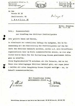 Chronologische Dokumentation: Bürgerbeteiligung Görlitzer Park, 1980-1982