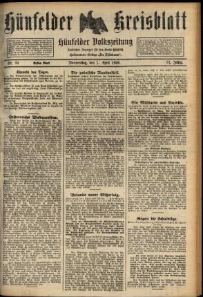 Erste Ausgabe vom Donnerstag, den 01. April 1926.