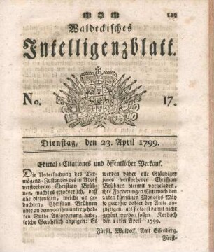No. 17, Dienstag, den 23. April 1799