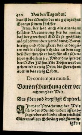 De contemptu mundi. Von verschmehung oder verachtung der Welt. Das siben und dreyssigst Capittel.