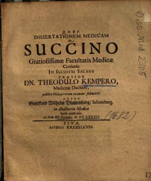 Dissertationem Medicam De Succino
