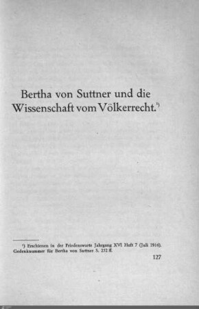 Bertha von Suttner und die Wissenschaft vom Völkerrecht.