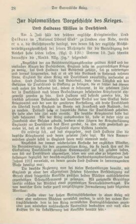 Zur diplomatischen Vorgeschichte des Krieges