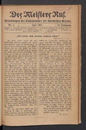 Nr. 4. Juli 1921. 13. Jahrgang