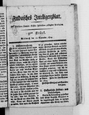 37tes Stück, Ausgabe vom 12. September 1804