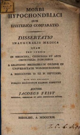 Morbi hypochondriaci cum hysterico comparatio : Diss. inaug.