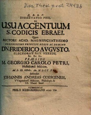 Dissertatio Phil. De Usu Accentuum S. Codicis Ebraei