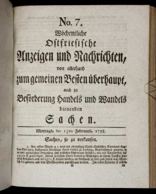 No. 7. Montags, den 13ten Februarii, 1758.