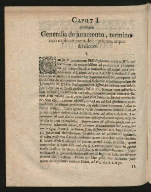 Caput I. continens Generalia de iuramento, terminorum explicationem, descriptiones, atque divisiones.