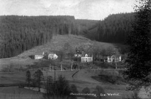 Ortsteil Werkel mit Schule : gegenüber stand bis ca. 1860 das sog. Kohlreuthersche Hammerwerk an der Preßnitz
