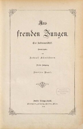 Aus fremden Zungen : Zeitschr. für d. moderne Erzählungslitteratur d. Auslandes. 3,2. 1893