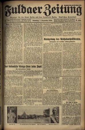 Erste Ausgabe vom Samstag, den 07. Dezember 1929.