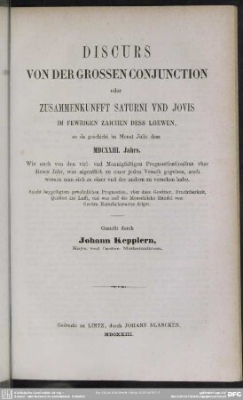 Discurs von der grossen Conjunction 1623.