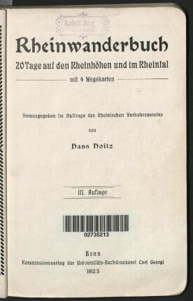Rheinwanderbuch : 20 Tage auf den Rheinhöhen und im Rheintal