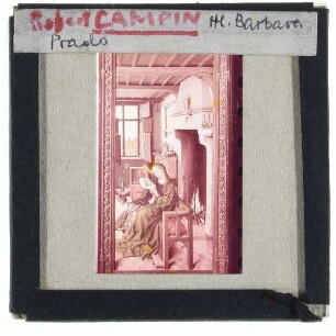 Campin, Werl-Triptychon,Campin, hl. Barbara, lesend (Werl-Triptychon, re. Flügel)