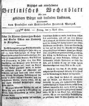 588stes Stueck, Freitag, den 7. April 1820